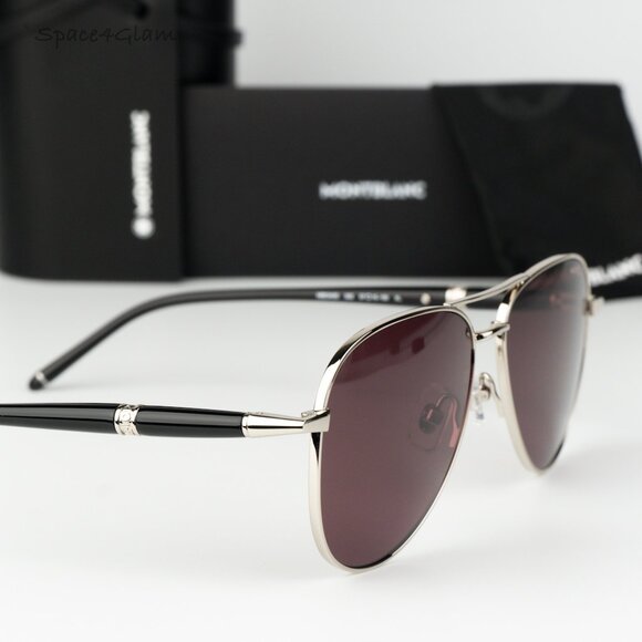 Montblanc Women Sunglasses Silver Black Violet Pilot MB0345S 002 NEW AUTHENTIC main image 6